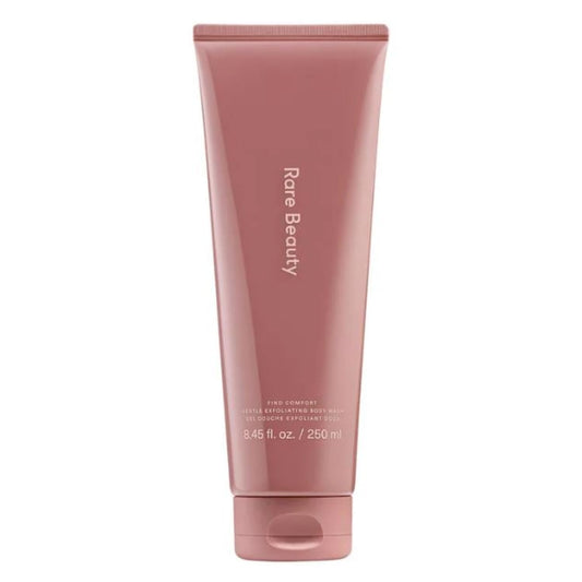 Rare Beauty Find Comfort bottle for exfoliating body wash promotes gentle exfoliation for smoother skin