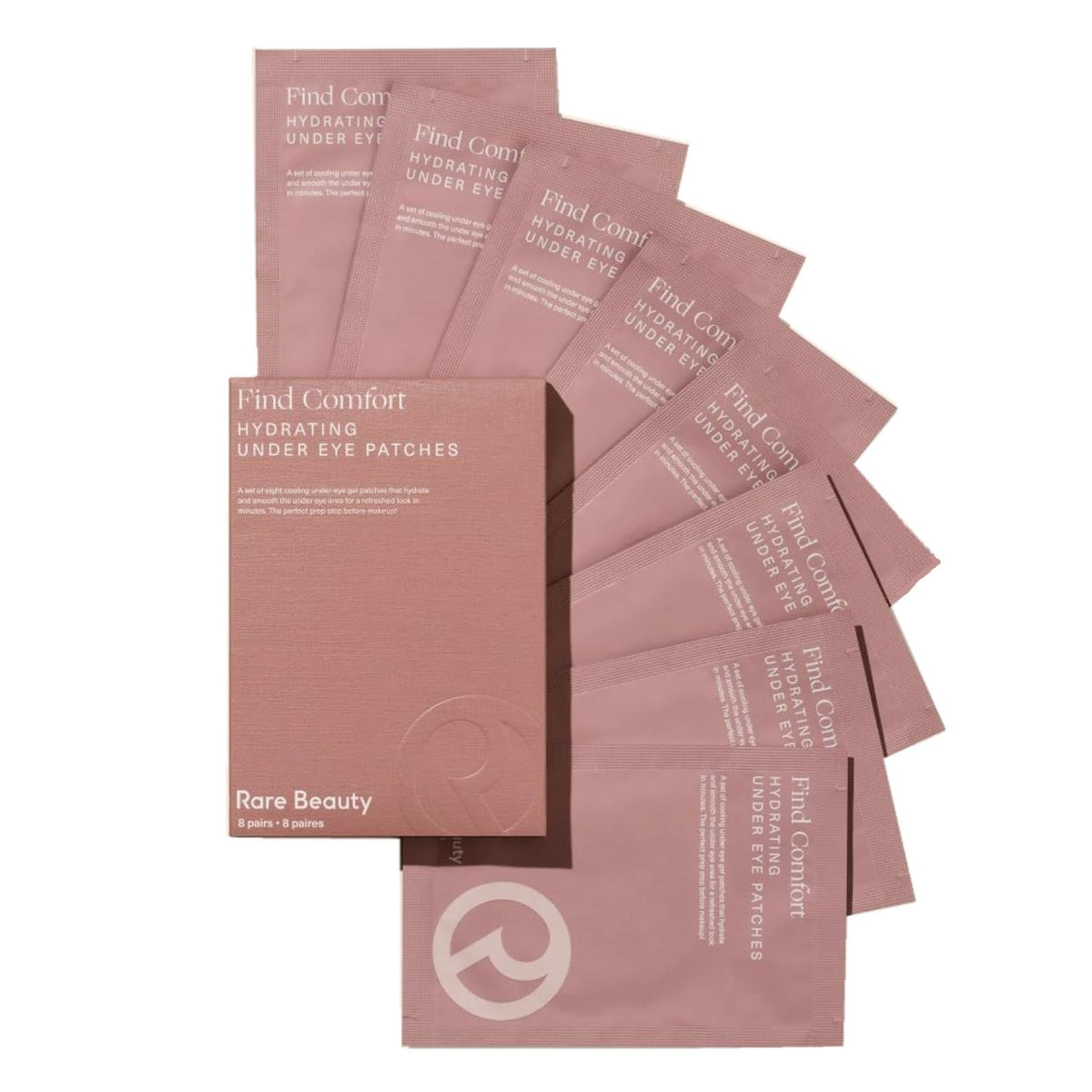 Rare Beauty Find Comfort Hydrating Under Eye Patches providing a cooling boost for refreshed under-eye skin.