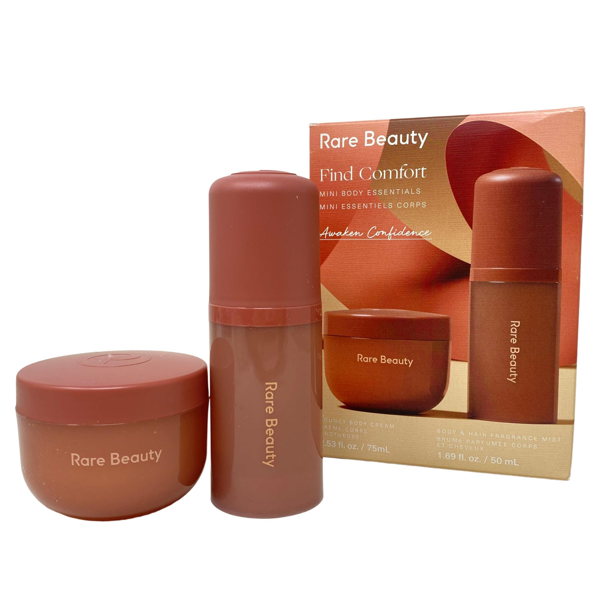Rare Beauty Mini Find Comfort Bouncy Body Cream delivering deep hydration for soft, radiant skin.