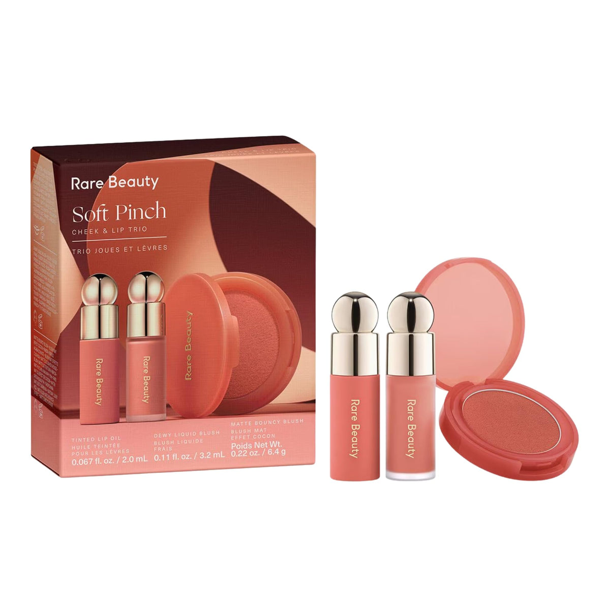 Rare Beauty Soft Pinch Liquid Blush Worth mini on cheek for natural, buildable color