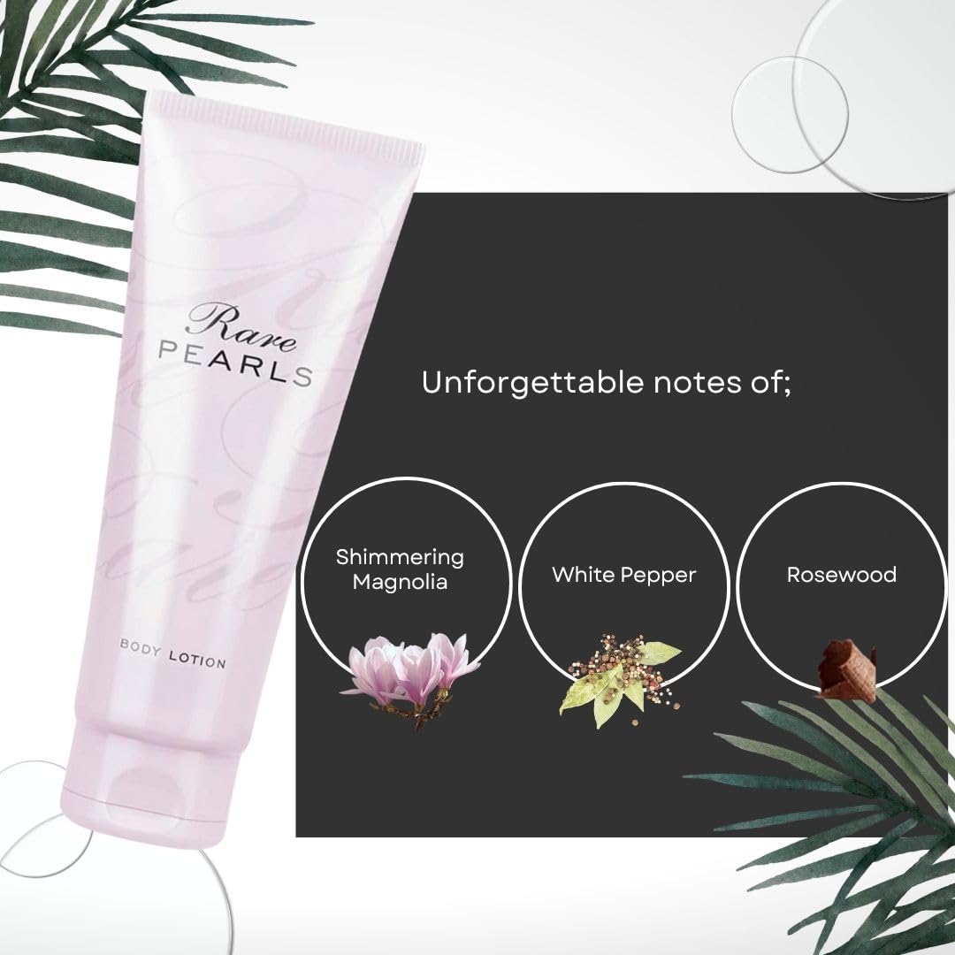 Rare Pearl perfumed skin softener creamy texture ready for smooth skin.