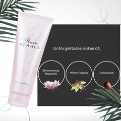 Rare Pearl perfumed skin softener creamy texture ready for smooth skin.