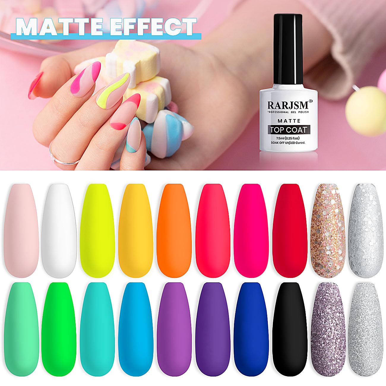 RARJSM gel polish bottles close-up highlighting smooth, even coverage and consistency