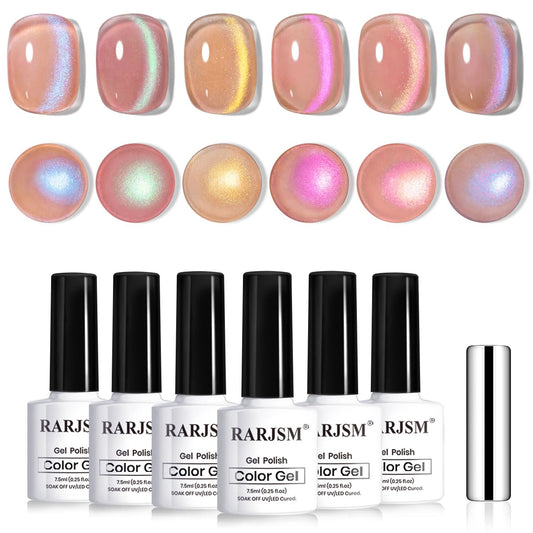 RARJSM Aurora cat eye polish collection offering six shimmering shades for dramatic nails