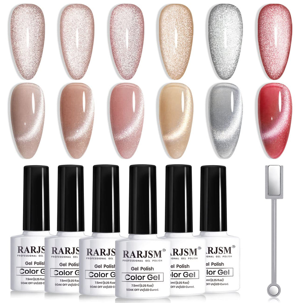 RARJSM cat eye gel polish with silver glitter showing velvet shimmer for nails