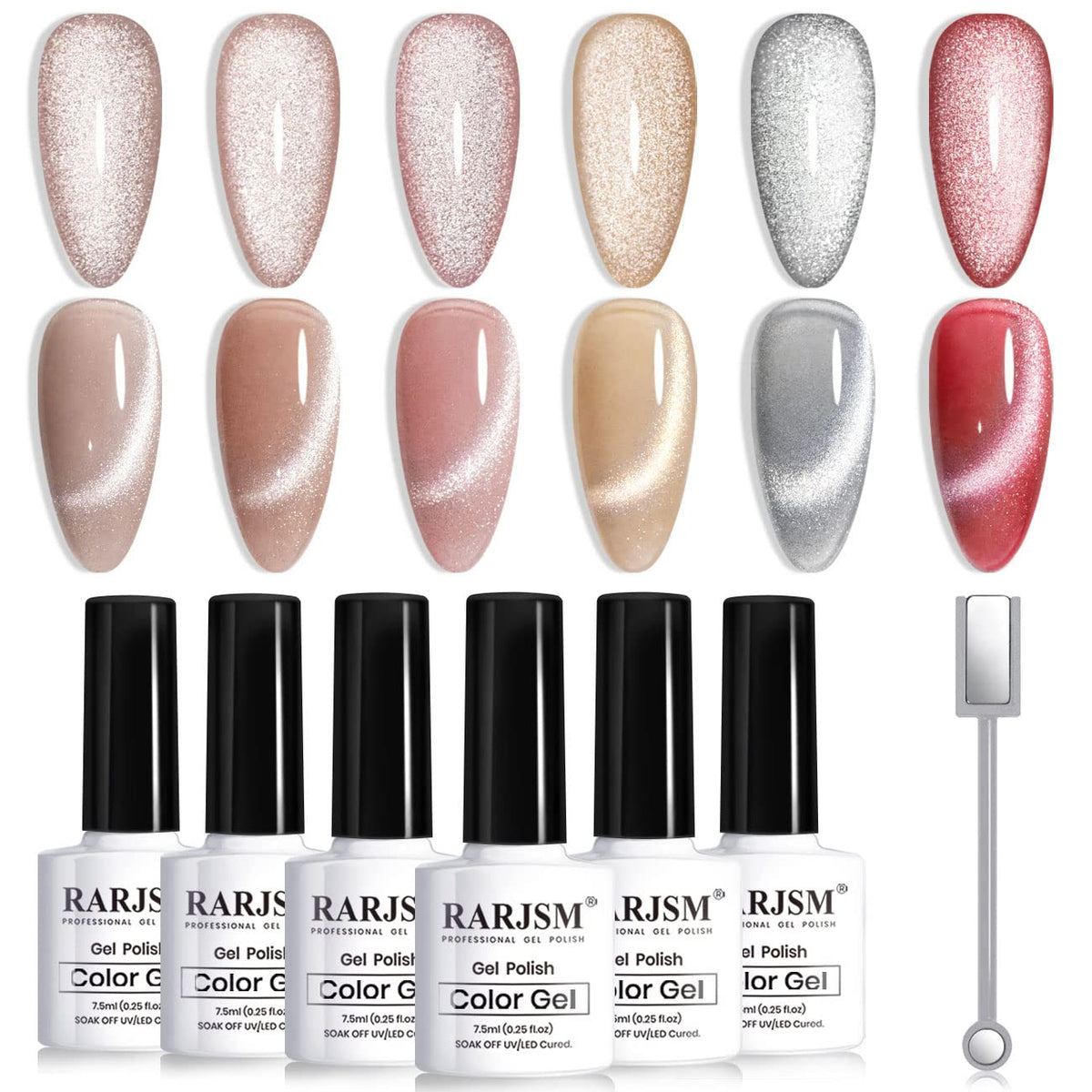 RARJSM cat eye gel polish with silver glitter showing velvet shimmer for nails