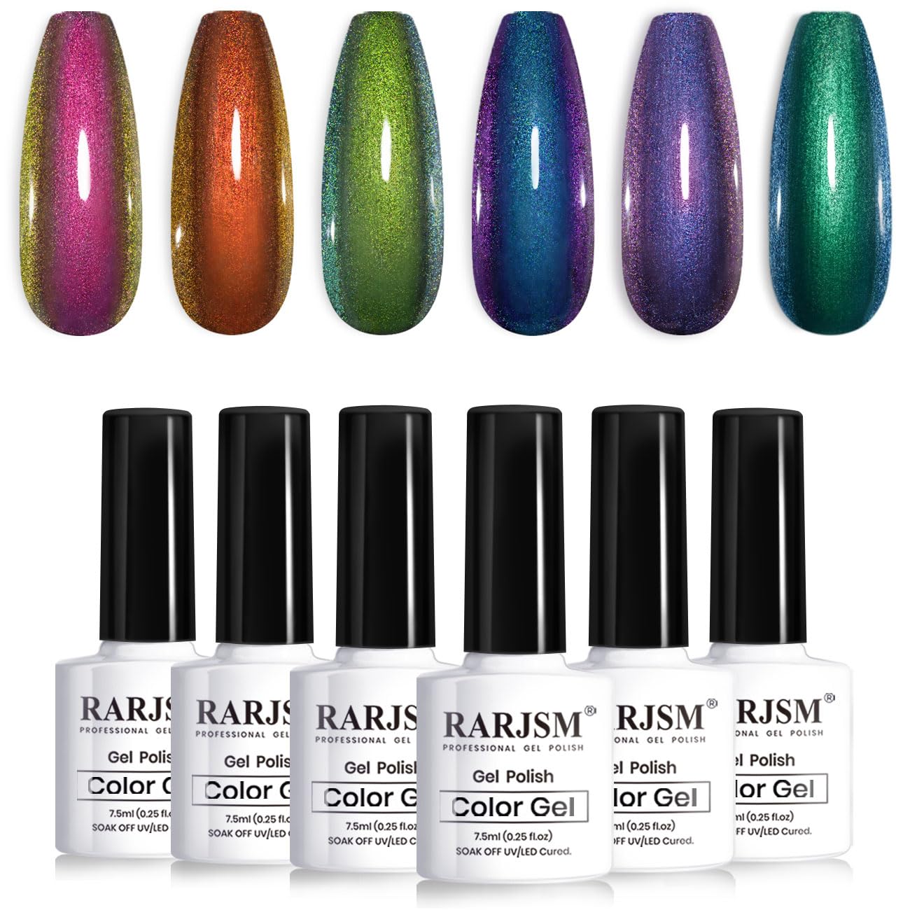 RARJSM chameleon gel bottle closeup showing color-shift potential for manicure