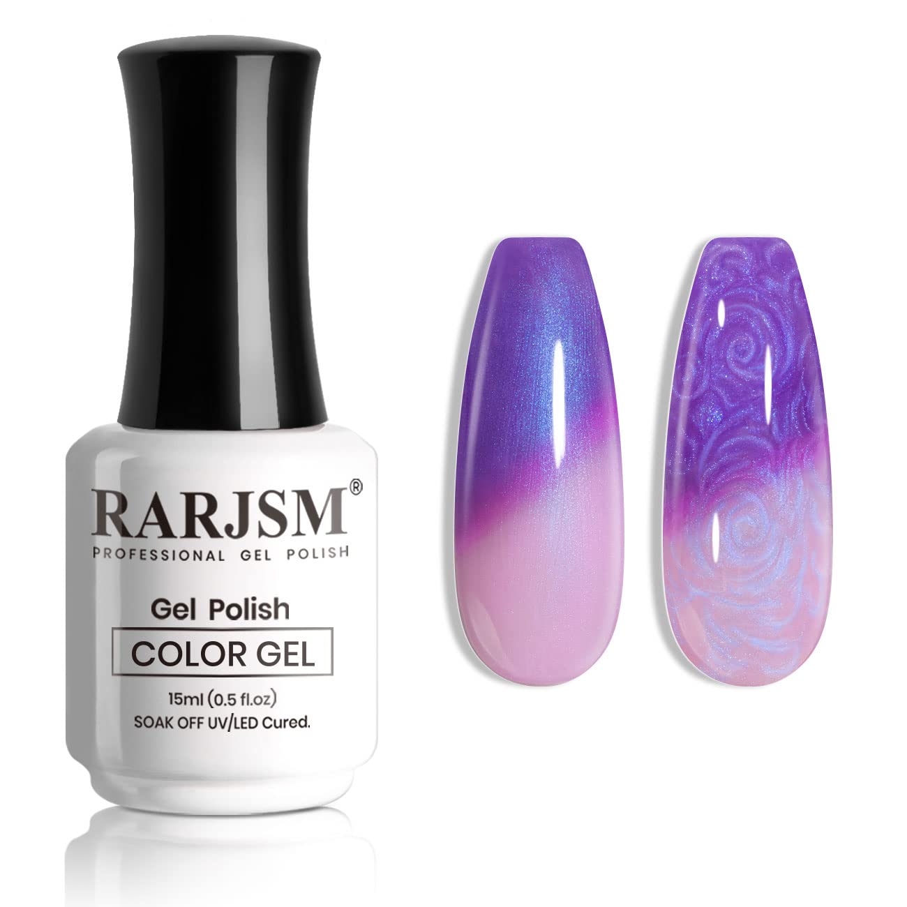 RARJSM color-changing blue purple bottle shows temperature shift for dynamic nails.
