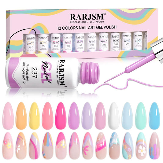 RARJSM gel liner set palette bottles for precise nail art and liner painting