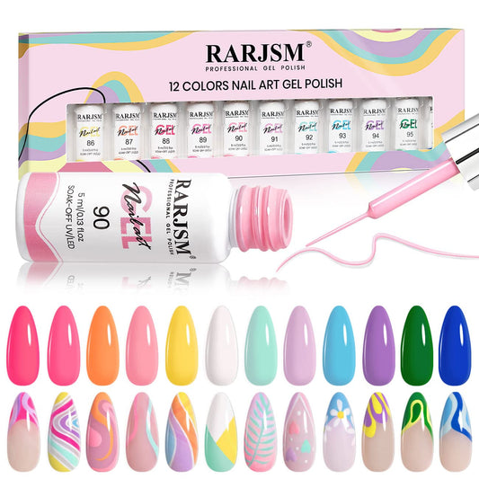 RARJSM gel liner set with pastel colors for chic, easy nail art.