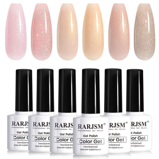 RARJSM glitter nude gel polish set swatches reveal shimmering nude finish