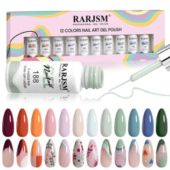 RARJSM nail art gel liner 12-color collection for versatile line work.