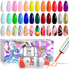 RARJSM nail art gel liner 24-color set with cap brush for precise line work