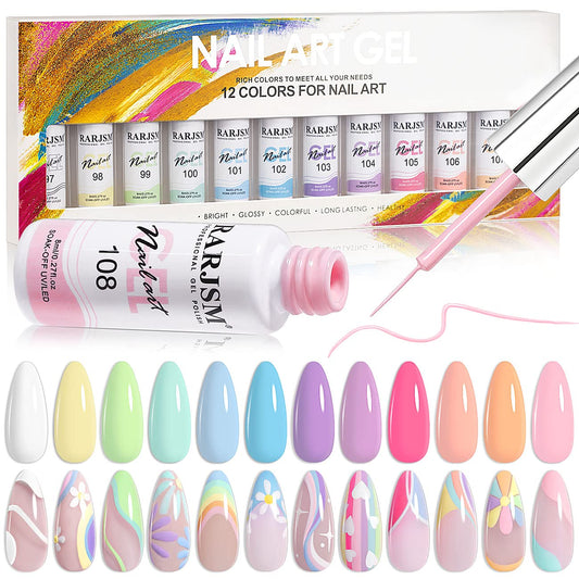 RARJSM pastel gel liner palette for precise spring nail art.