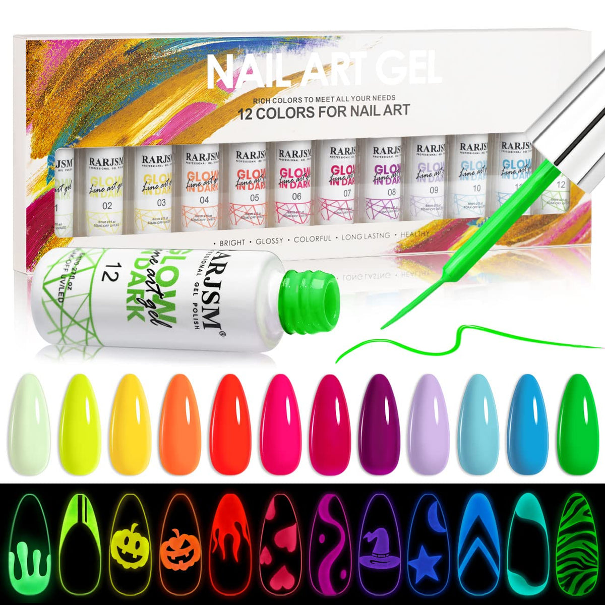 RARJSM nail art gel set bottle with integrated pen for precise at-home designs.