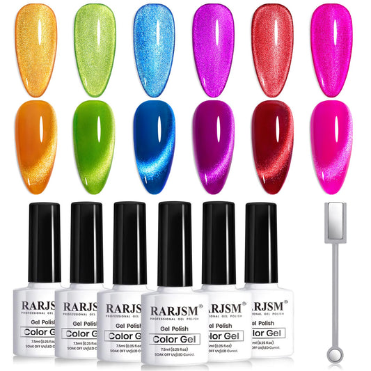 RARJSM neon cat eye collection bottles showcase vibrant color options for nails.