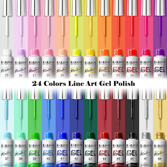 RARJSM pink blue green sparkles collection bottle with built-in brush for detailed nail art