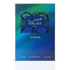 RASASI Hawas Atlantis angled view emphasizes modern bottle design and sophistication.