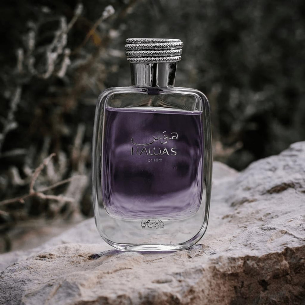 Rasasi Hawas for Men pack texture conveys luxury packaging and gift-ready appeal