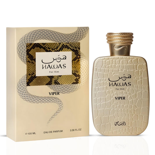 RASASI Hawas Viper bottle front, bold oriental scent ideal for confident evening wear.
