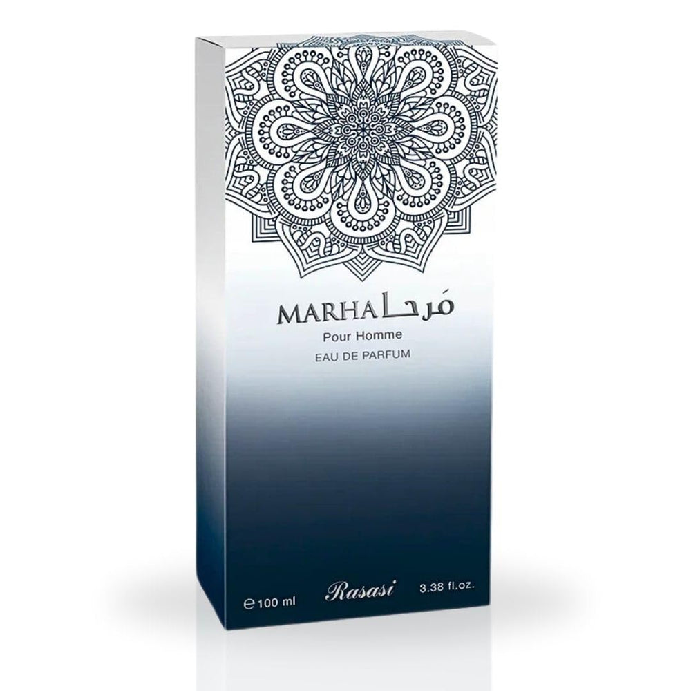 RASASI Marha bottle closeup cap detail; premium craftsmanship and luxury feel.