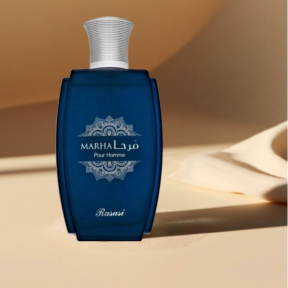 RASASI Marha leather amber base; lasting masculine impression across the day.
