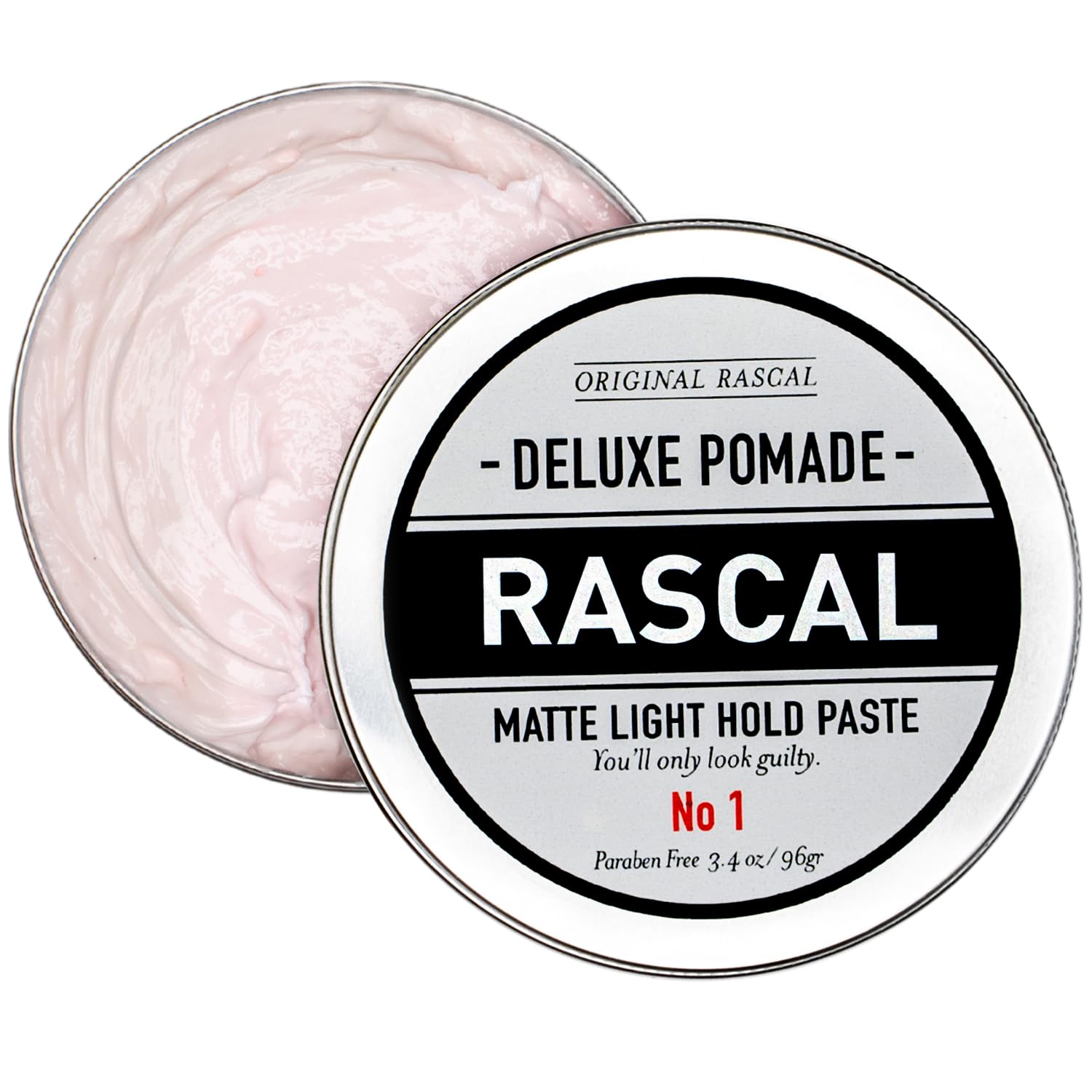 Rascal Deluxe Pomade bottle front view for easy styling on the go