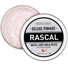 Rascal Deluxe Pomade bottle front view for easy styling on the go