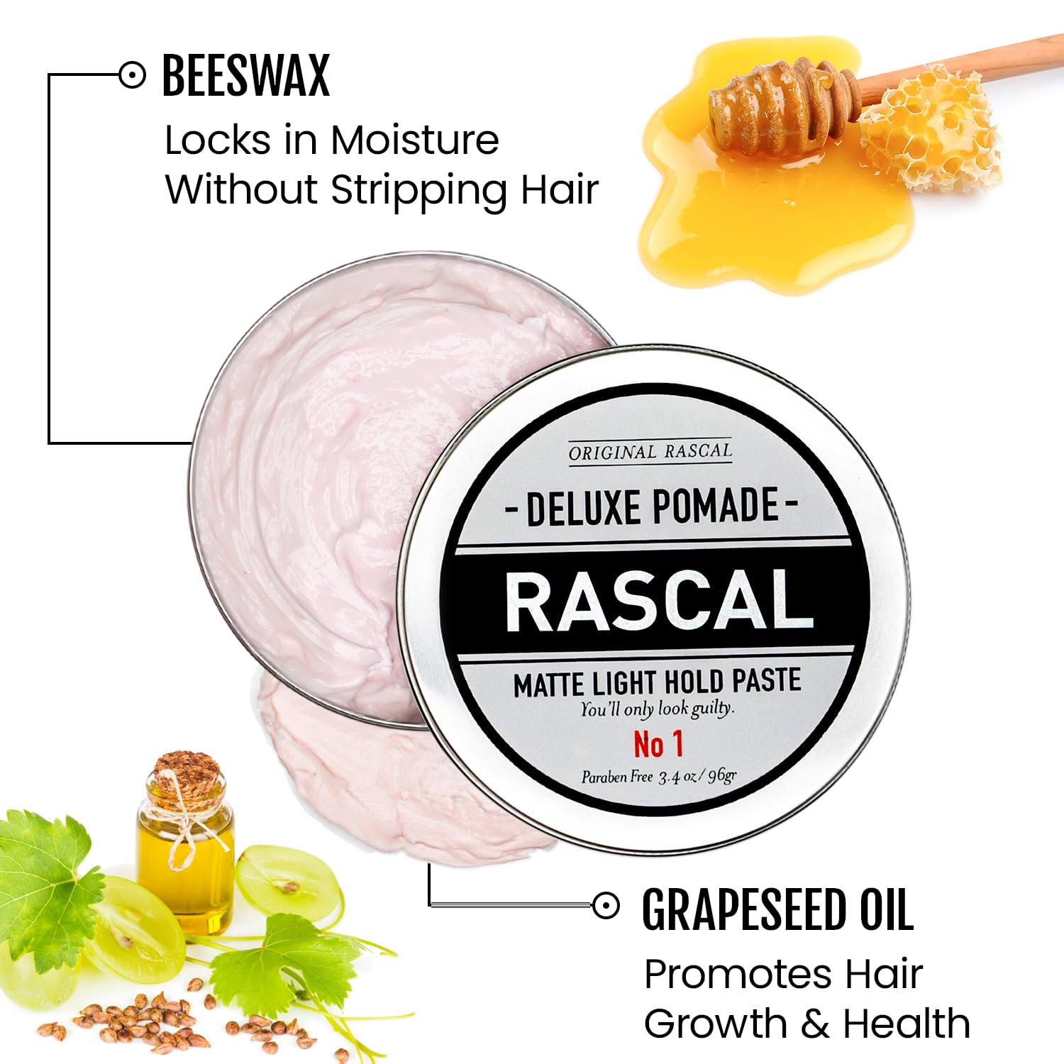 Hands applying Rascal Deluxe Pomade for natural hold