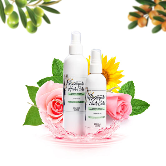 Rasttafari Rastta Locs Rosewater Mint Conditioning Spray bottle for hair hydration.