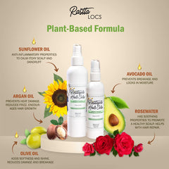 Rasttafari Rastta Locs Type 4 hair refreshed with rosewater spray.