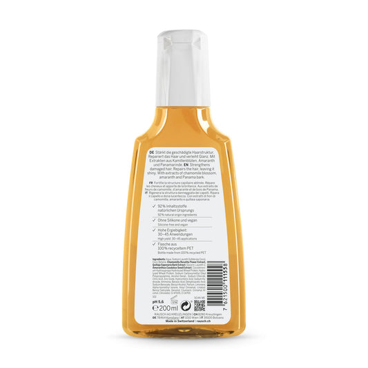 Rausch Chamomile-Amaranth Repair Shampoo close-up with botanical extracts supporting hair strength