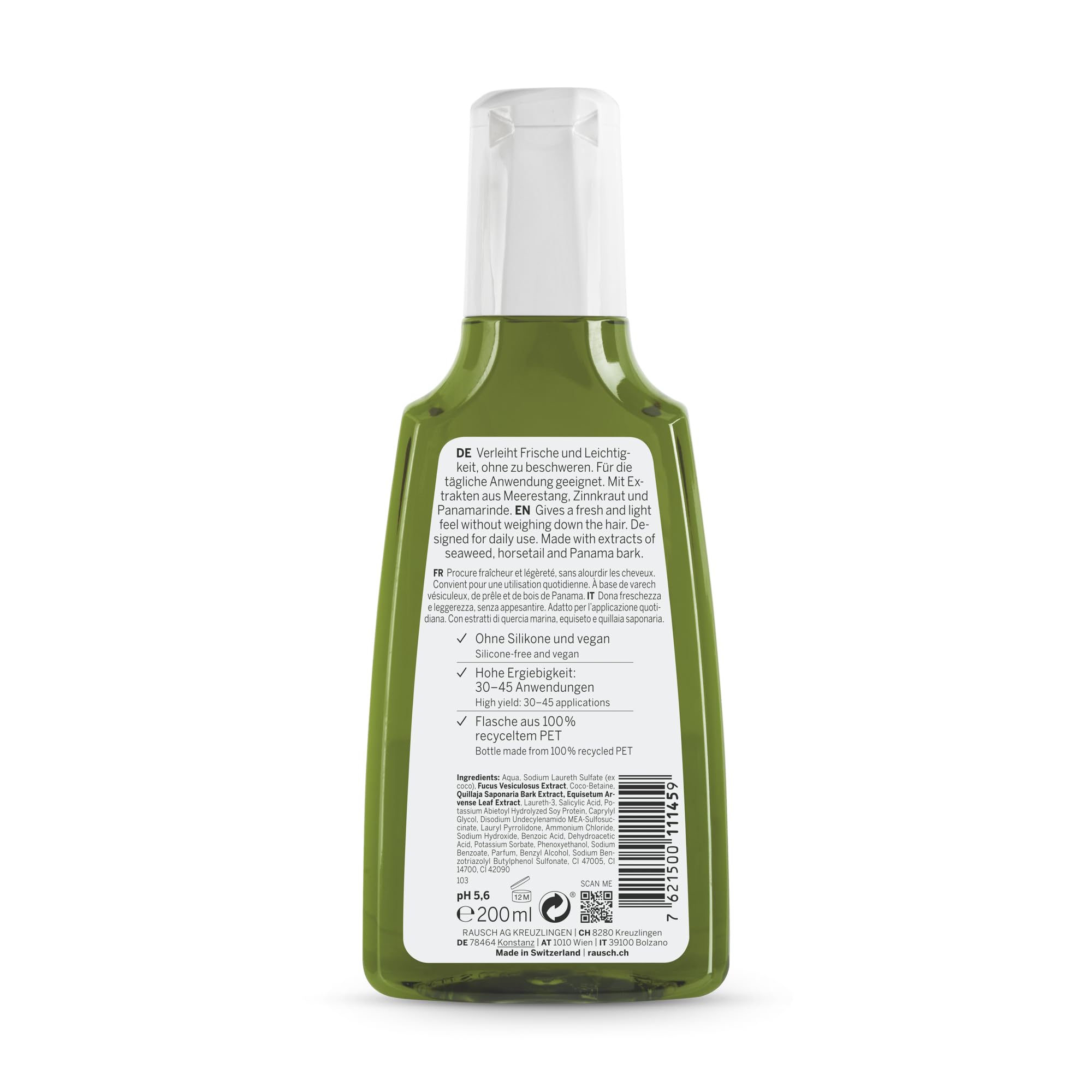 RAUSCH Seaweed Degreasing Shampoo pour showing quick refreshing wash for scalp