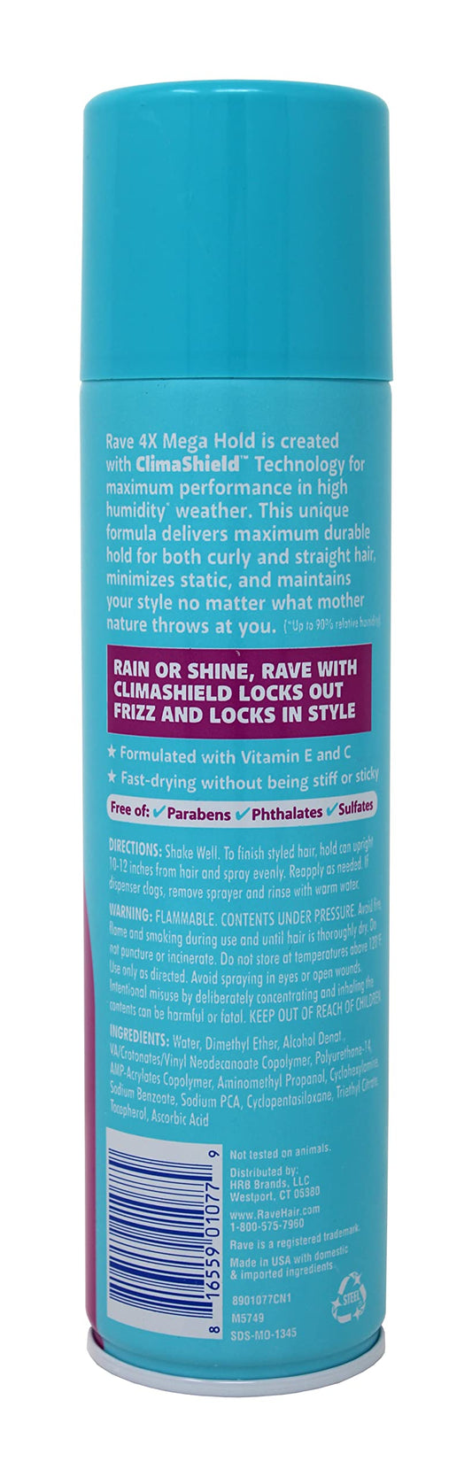 Rave Hairspray 4X Mega Unscented 11oz pack keeps your look ready longer.