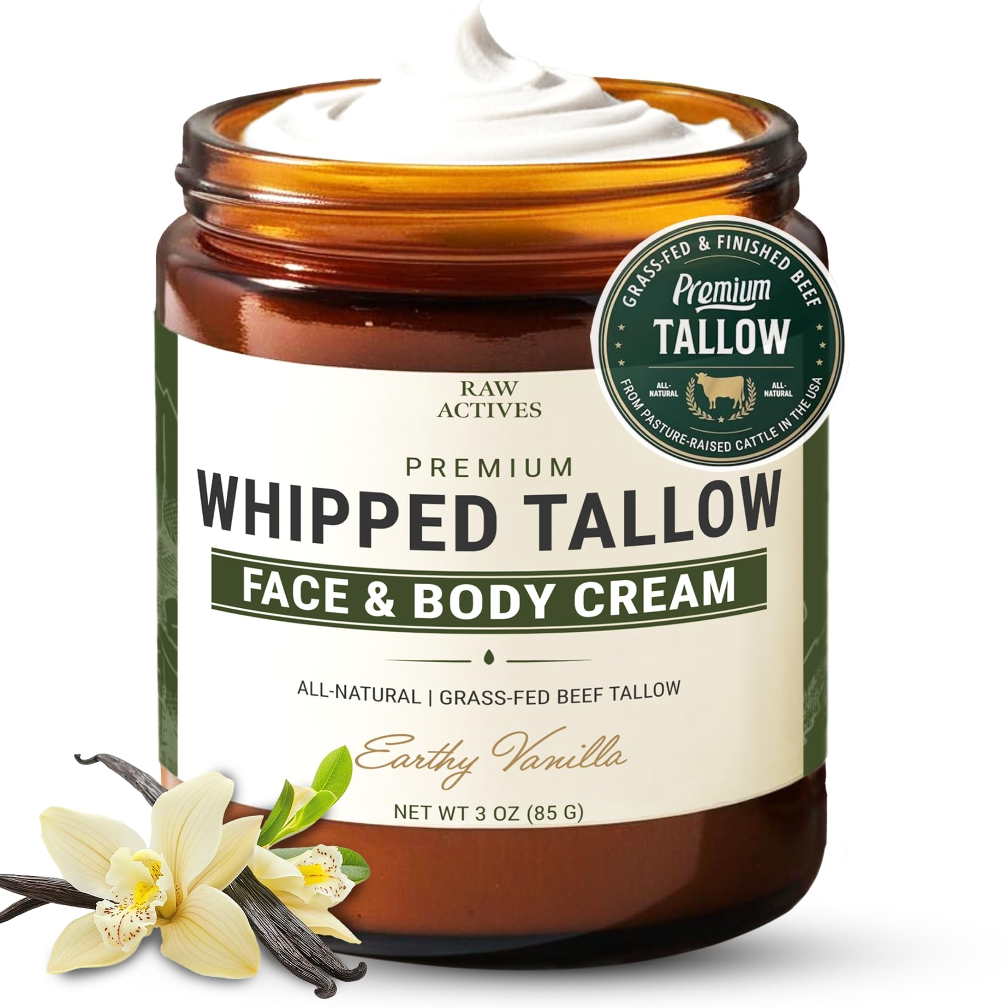 RAW ACTIVES Beef Tallow Jar nourishes dry skin with deep, lasting moisture.