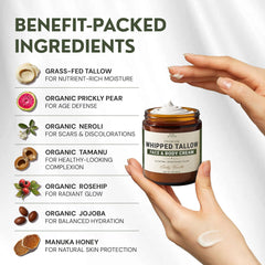 RAW ACTIVES Whipped Tallow Balm glides on smoothly, delivering lightweight hydration.