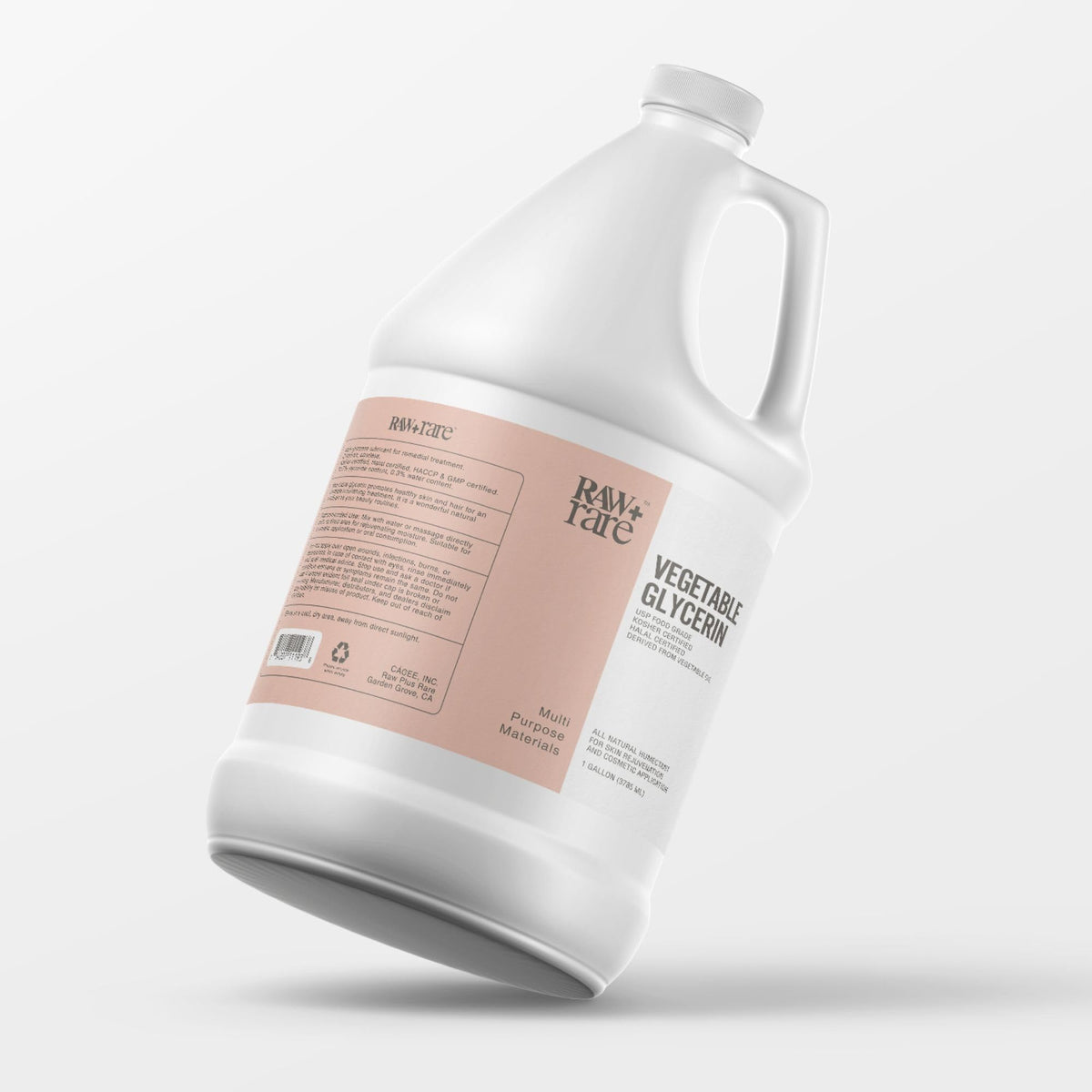 Raw Plus Rare glycerin bulk gallon with pour spout for easy dispensing and skincare prep