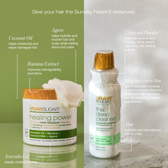 Raw Sugar Deep Cleanse Shampoo lather on hair delivering scalp refreshment.