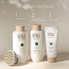 Raw Sugar fragrance notes banner conveys crisp, calming scent.