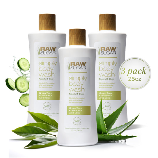 RAW SUGAR Green Tea Aloe Soother bottle front for a gentle, hydrating cleanse.