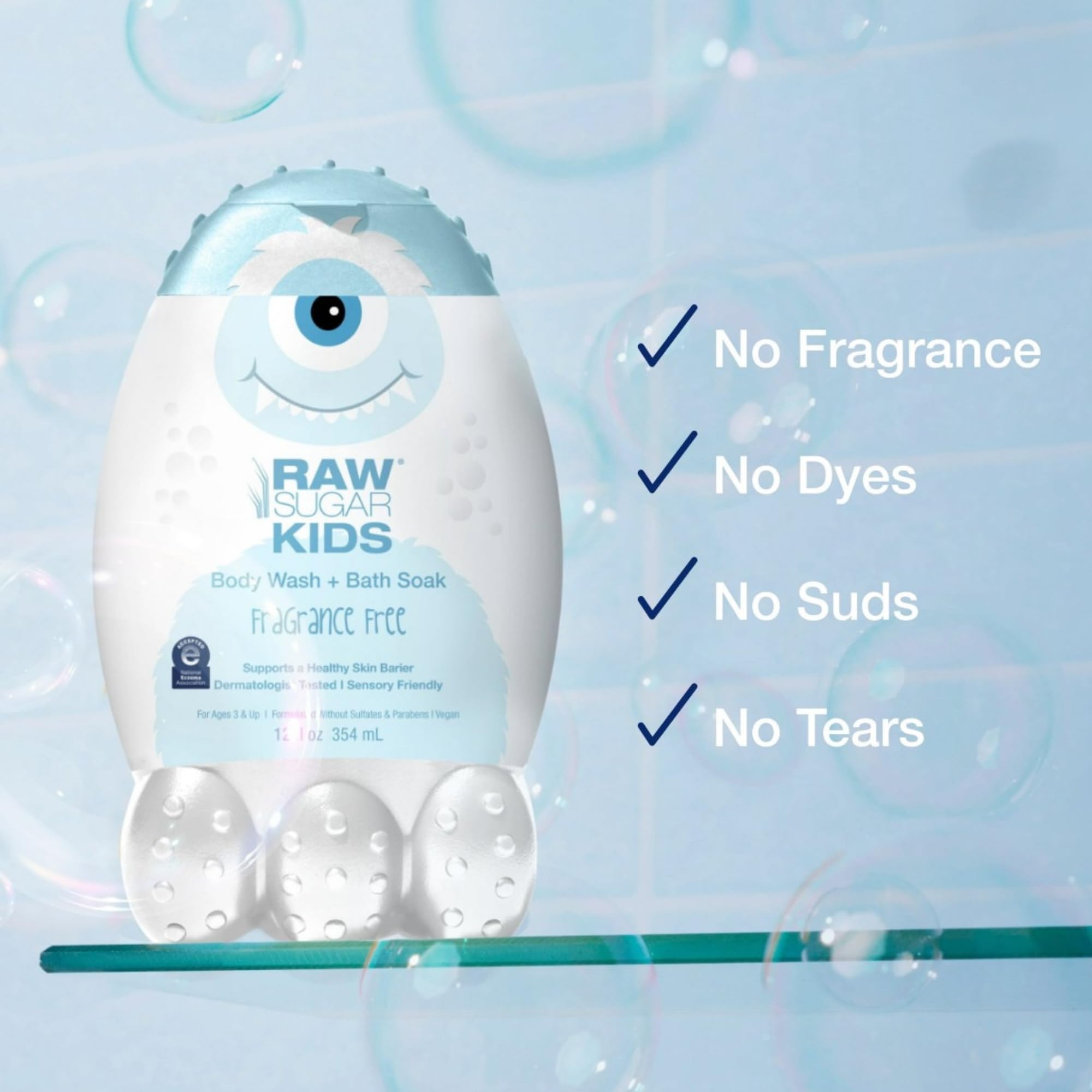 RAW SUGAR Kids 2-in-1 tear-free formula promotes safe fun during bath time