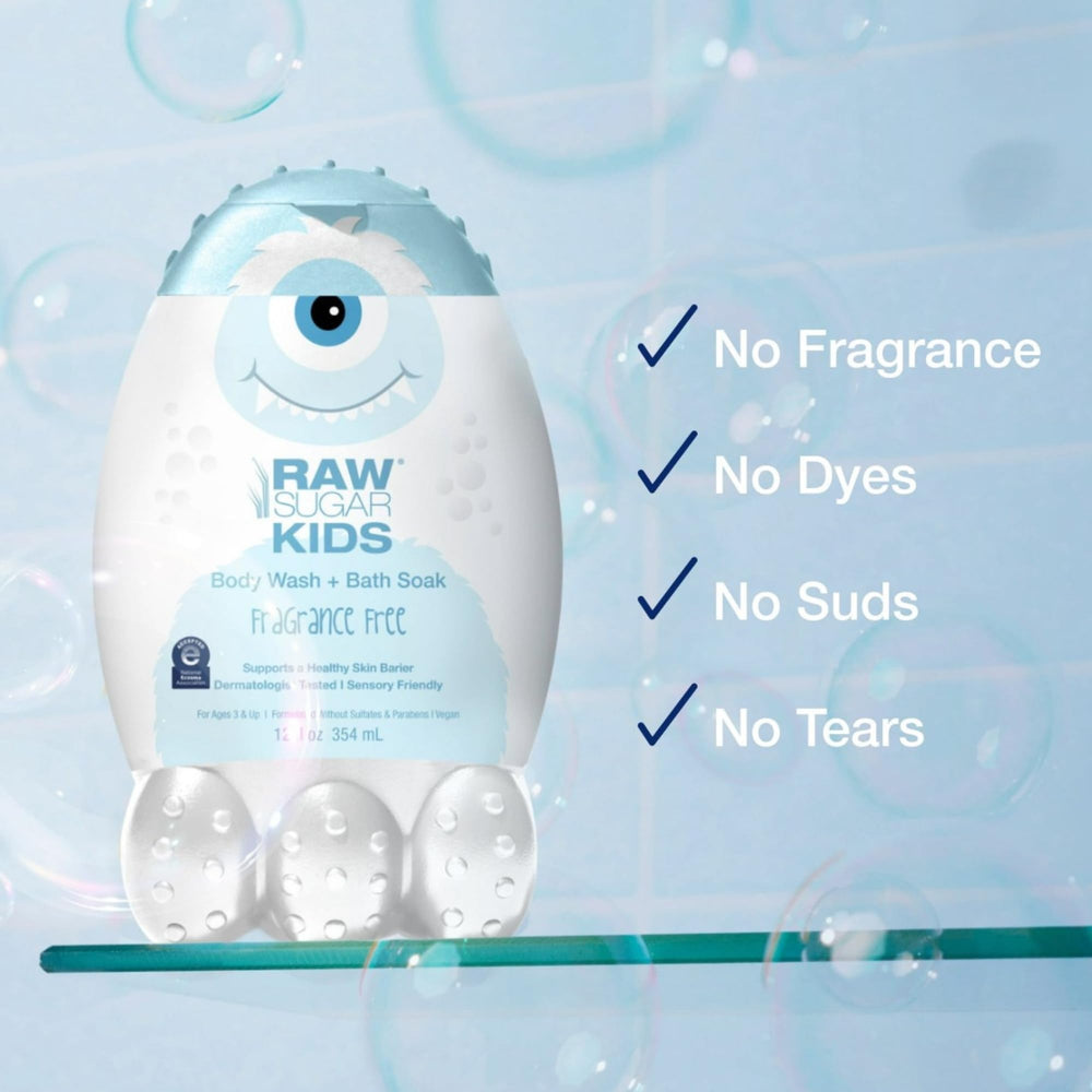 RAW SUGAR Kids 2-in-1 tear-free formula promotes safe fun during bath time