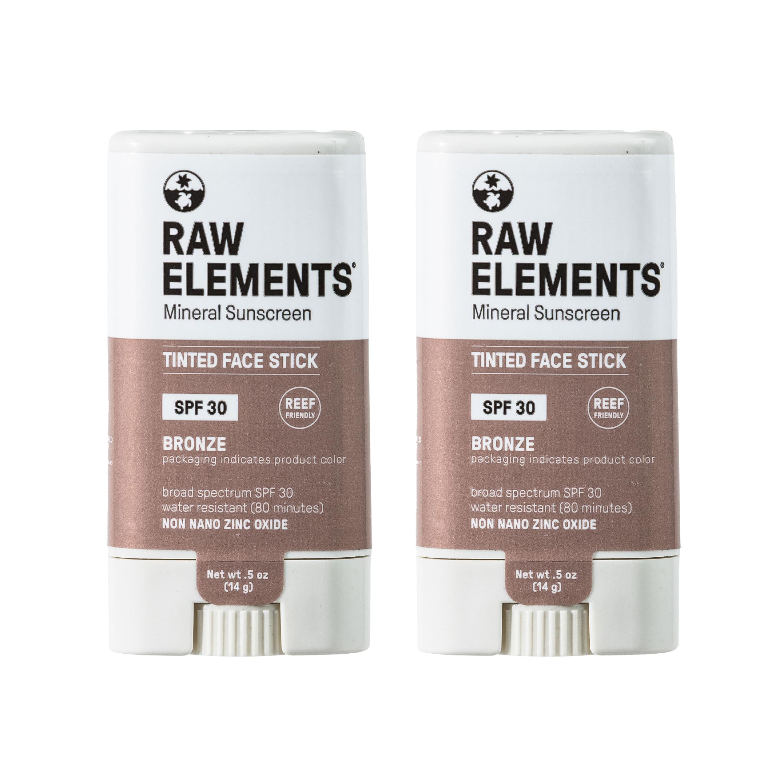 Raw Elements bronze-tinted face cream SPF 30 on skin for daily sun protection.