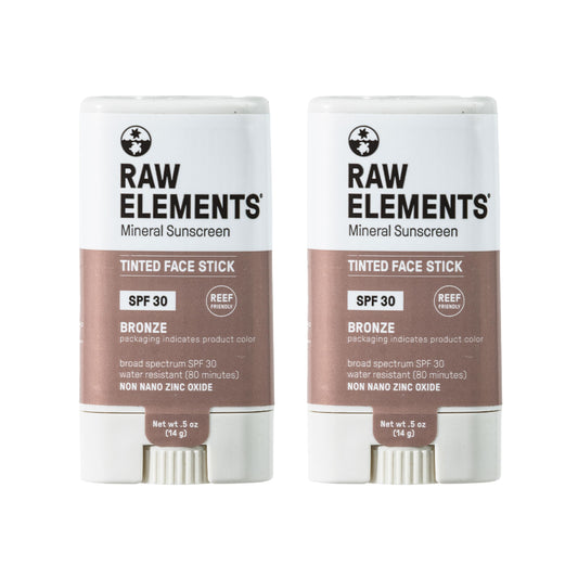 Raw Elements bronze-tinted face cream SPF 30 on skin for daily sun protection.