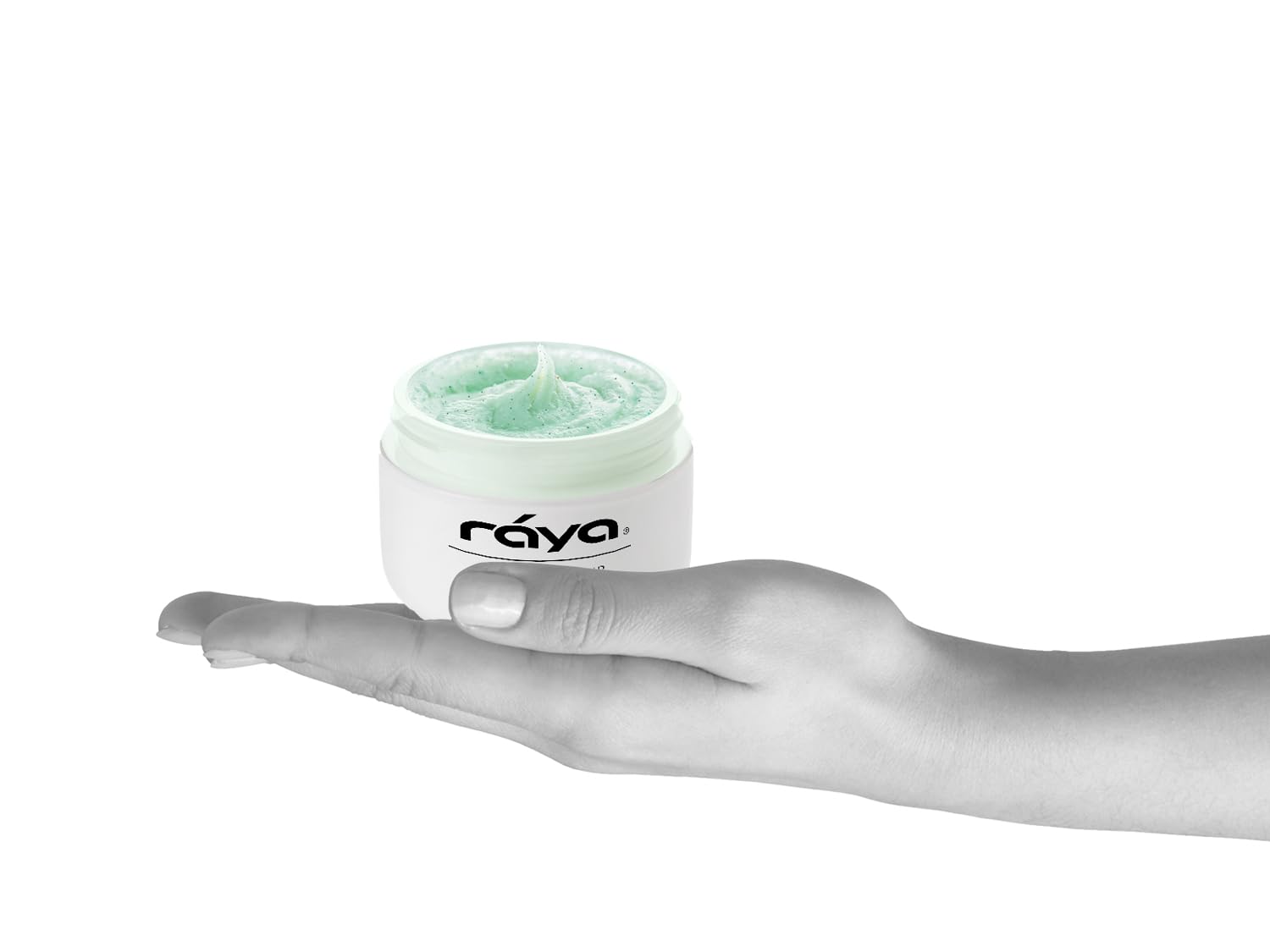 Raya Bamboo Facial Scrub bottle label highlighting natural ingredients and paraben-free formula.