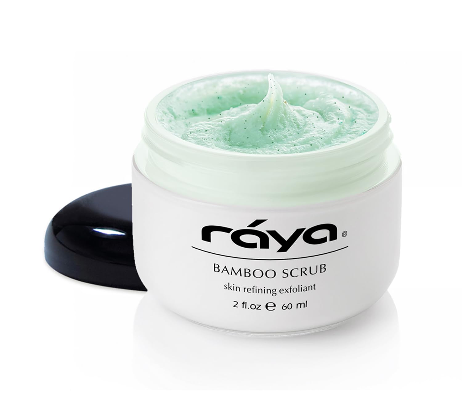 Raya Bamboo Facial Scrub jar top view for smooth, refreshed skin.