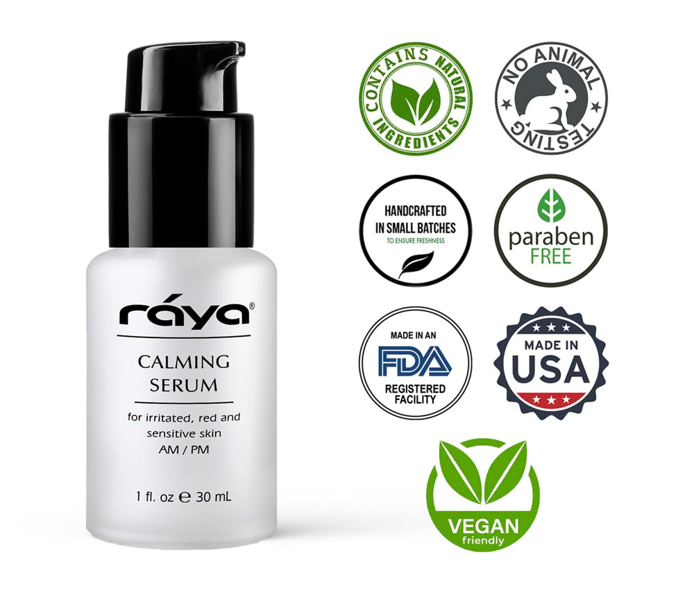 Raya Calming Serum on skin suggests soothing relief with daily use