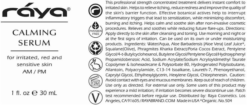Raya Calming Serum USA-made badge reflects quality and safety