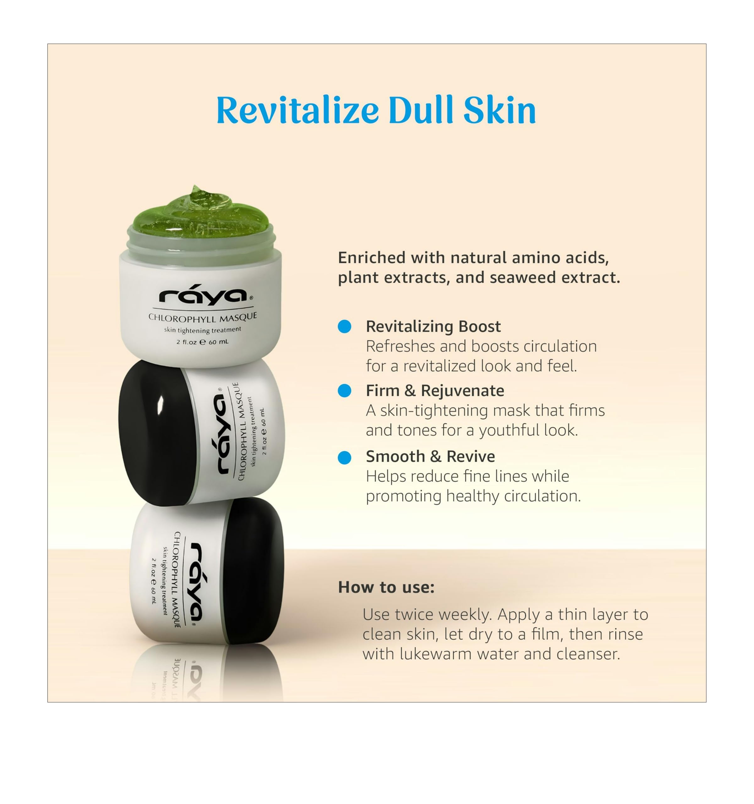 Raya Chlorophyll Masque applied on the face delivers a cooling, refreshing feel.