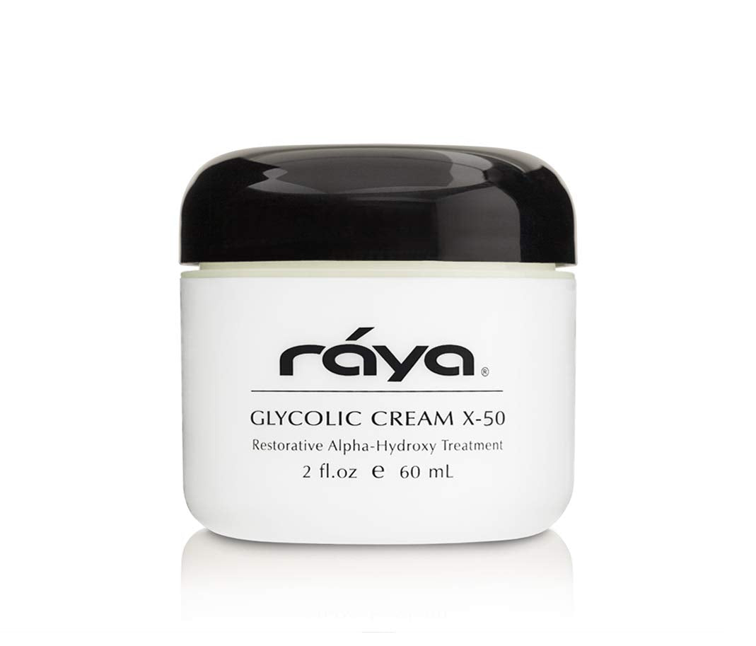 Raya Glycolic Cream X-50 packaging highlights cruelty-free and USA-made integrity